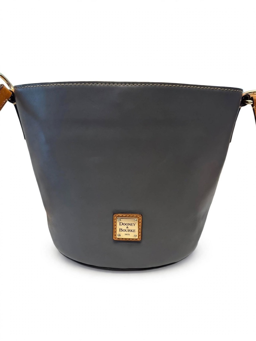 Dooney & Bourke Small Bucket Bag Smooth Leather Slate Grey Tan Trim